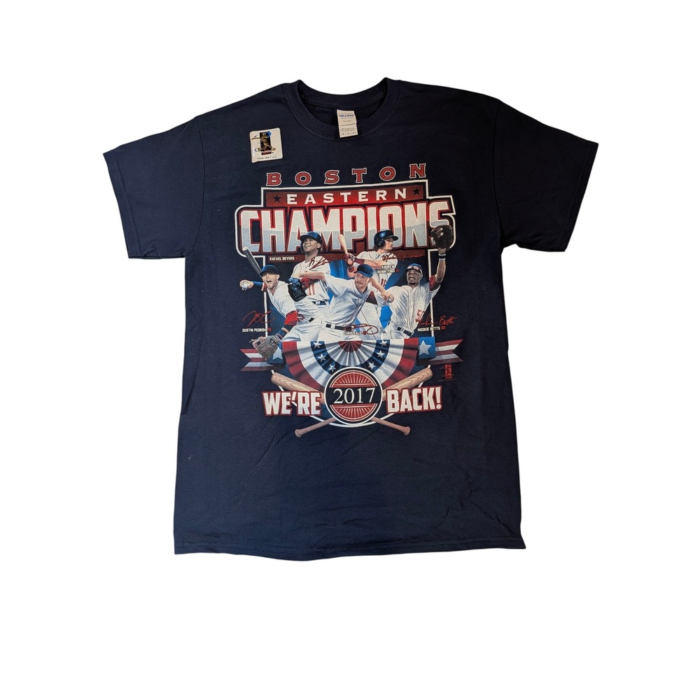 Boston Eastern Champions 2017 We're Back Baseball T-Shirt Mens Large Navy Blue